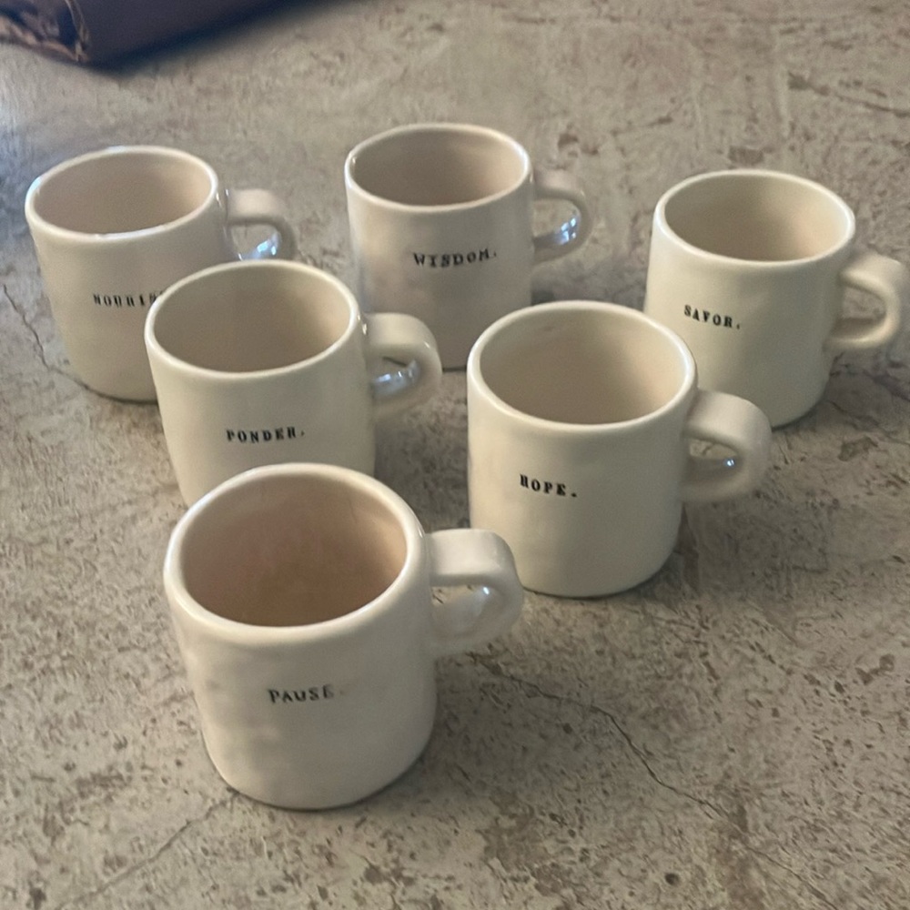 RARE Set of 4 RAE DUNN Typewriter Vintage Word Mugs